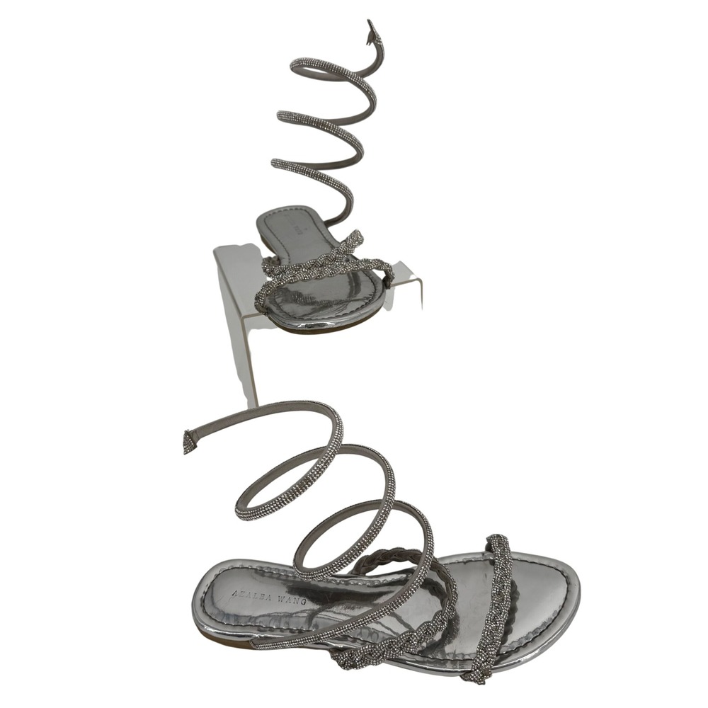 Azalea Wang Gladiator Sandals Womens 8.5 Silver Rhinestone Spiral Wrap Flat
